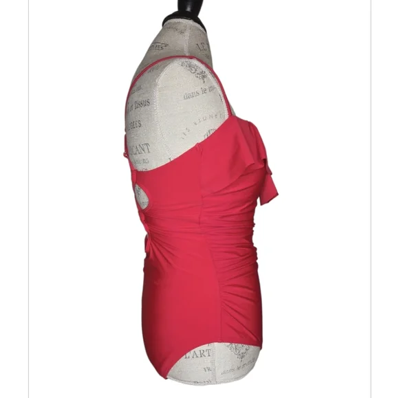 Cupshe Red Ruffled Sweetheart Neckline Long Torso One Piece Swimsuit Size LT - Picture 2 of 12